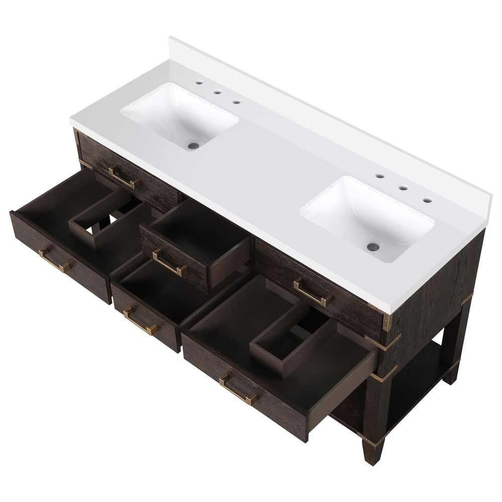 Lexora Home Norwalk 60&quot; Double Bathroom Vanity in Brown Oak with White Cultured Marble Top  and Rectangle Sink, , large