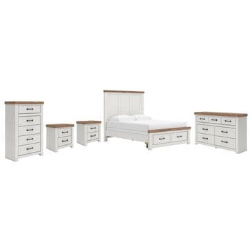 Ashley Savonport Queen Storage Bed with Dresser Chest and 2 Nightstands in White and Brown, , large