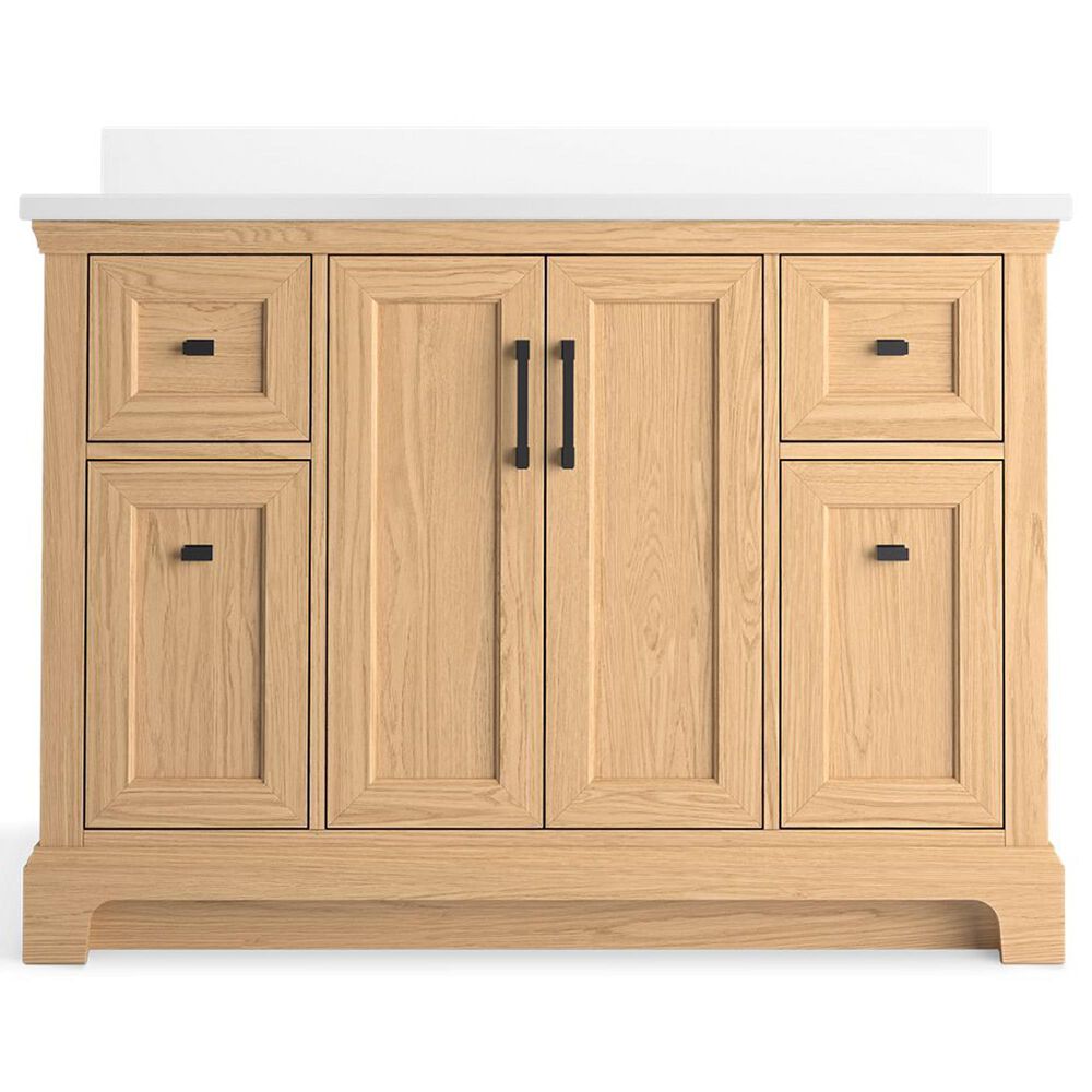Kohler Charlemont 48&quot; Single Bathroom Vanity in Light Oak with 3 cm White Quartz Top and Rectangular Sink, , large