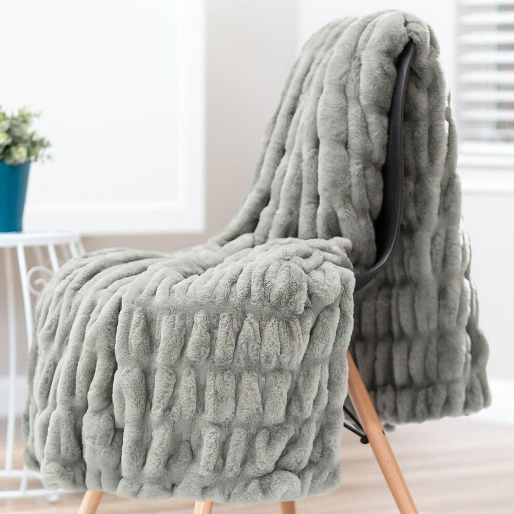 50" x 65" Ruched Faux Fur Throw Blanket in Tan Sage, , large
