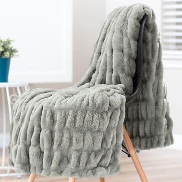 50" x 65" Ruched Faux Fur Throw Blanket in Tan Sage, , large