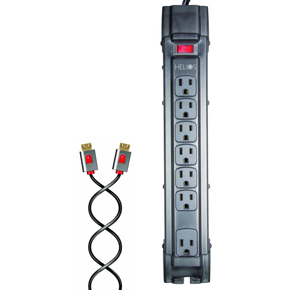 Helios 2-Piece 7 Outlet Surge Protector and Silver Series 6" HDMI Cable in Black, , large