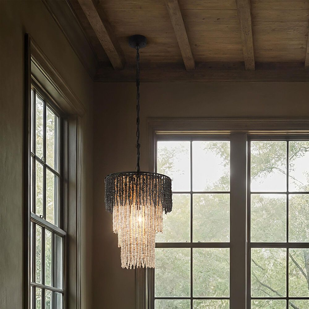 Creative Coop Marin 3-Tier Ombre Beaded Wood Chandelier in Black, , large