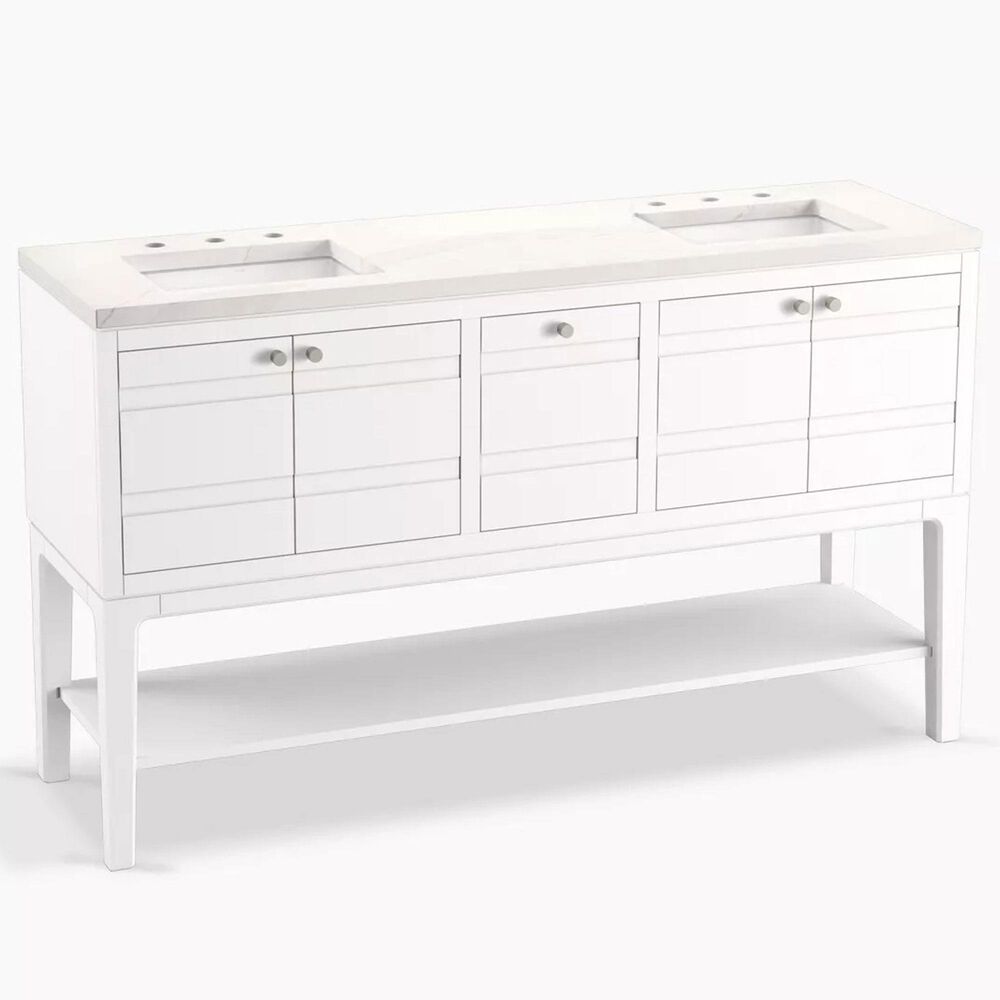 Kohler Helst 60" Double Bathroom Vanity in White with 3 cm Bianco Bella Quartz Top and Rectangular Sinks, , large