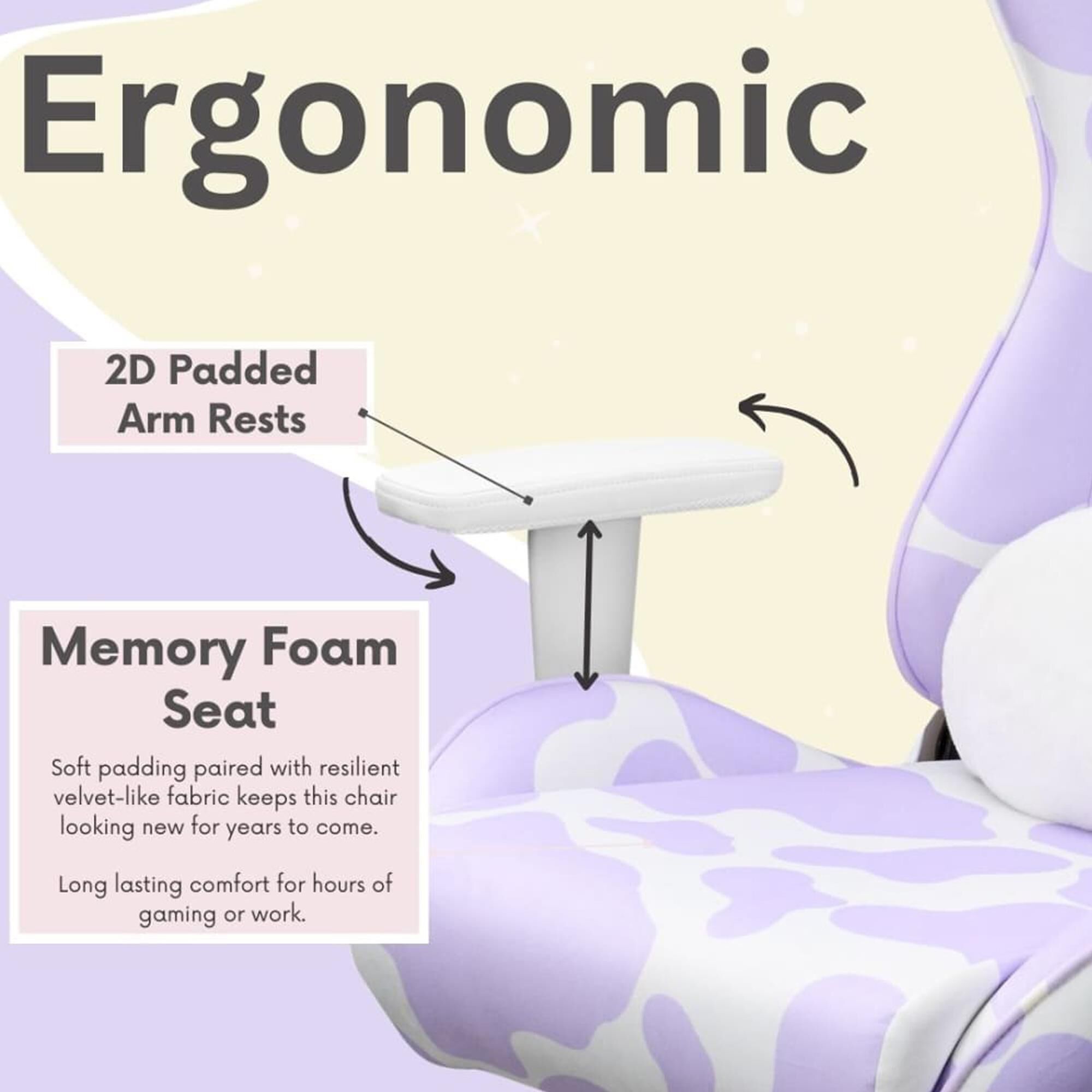 Techni Sport Cow Gaming Chair in Purple and White