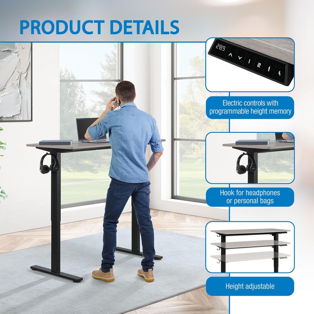 OSP Home Primo 48&quot; Electric Sit and Stand Desk in Black and Light Gray, , large