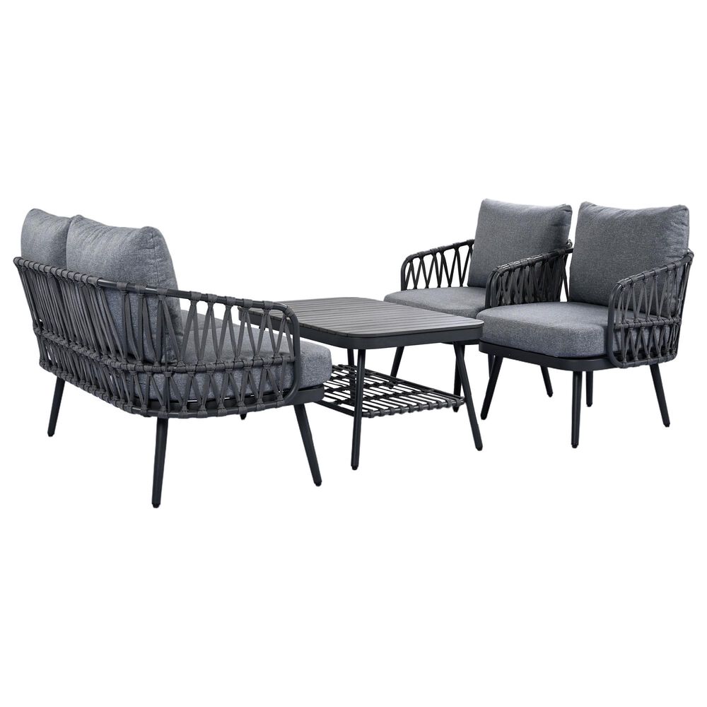 Hearth and Haven 4-Piece Patio Conversation Set with Gray Cushion in Black, , large