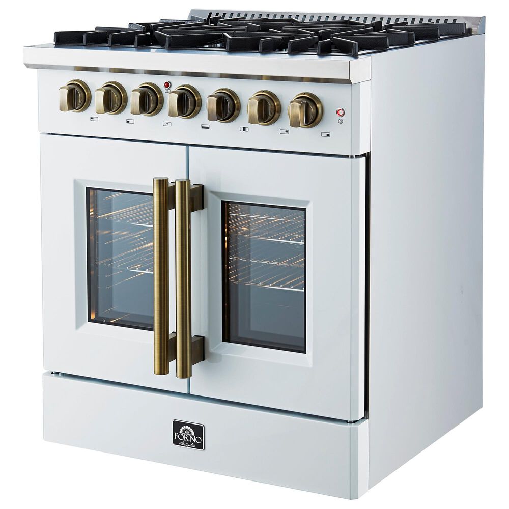 Forno Galiano 30" Freestanding French Door Dual Fuel Range in White, , large