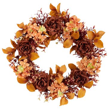 Nearly Natural Inc 20" Autumn Rose and Hydrangea Wreath in Burgundy, , large