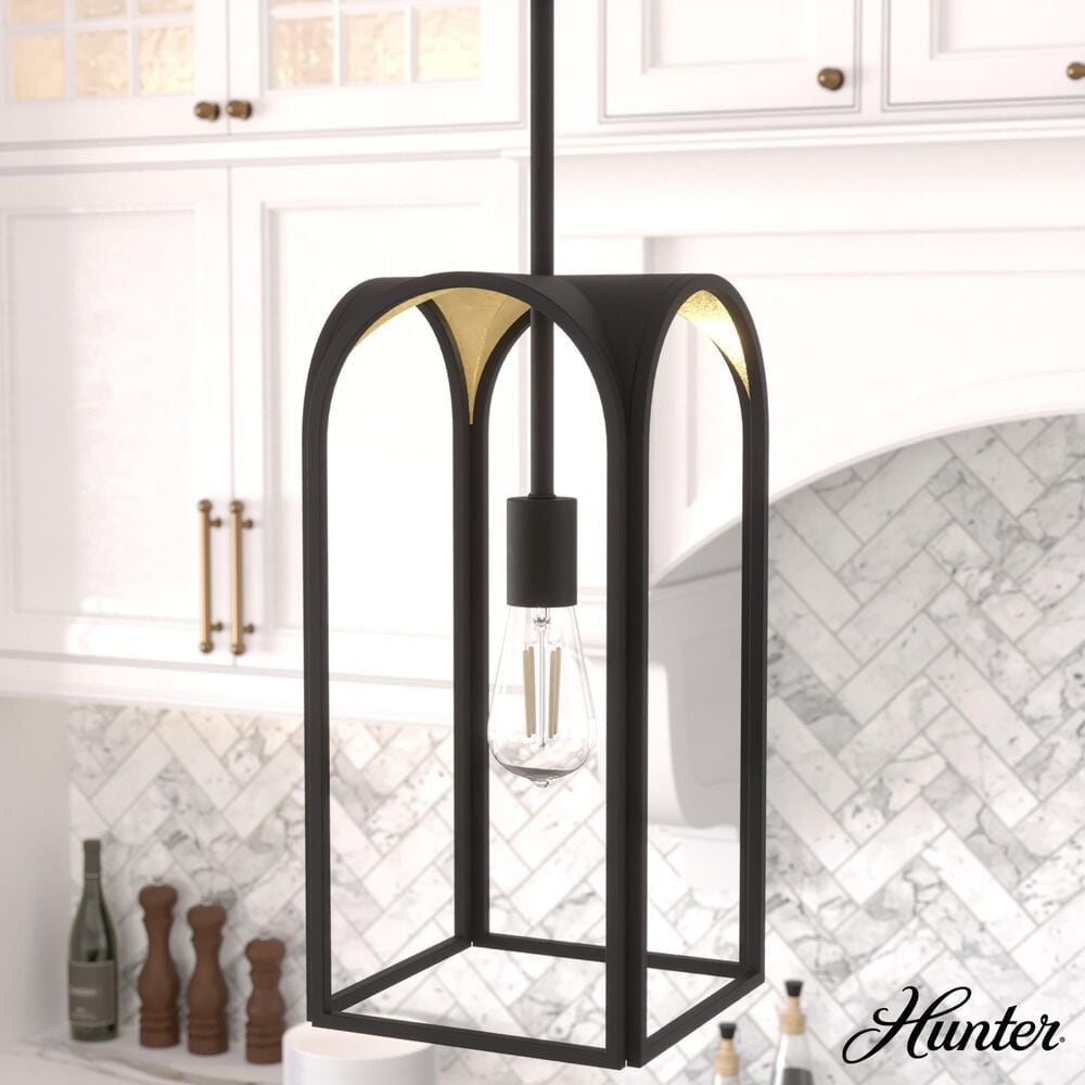 Hunter Dukestown 1-Light Mini Pendant in Natural Iron and Gold Leaf, , large