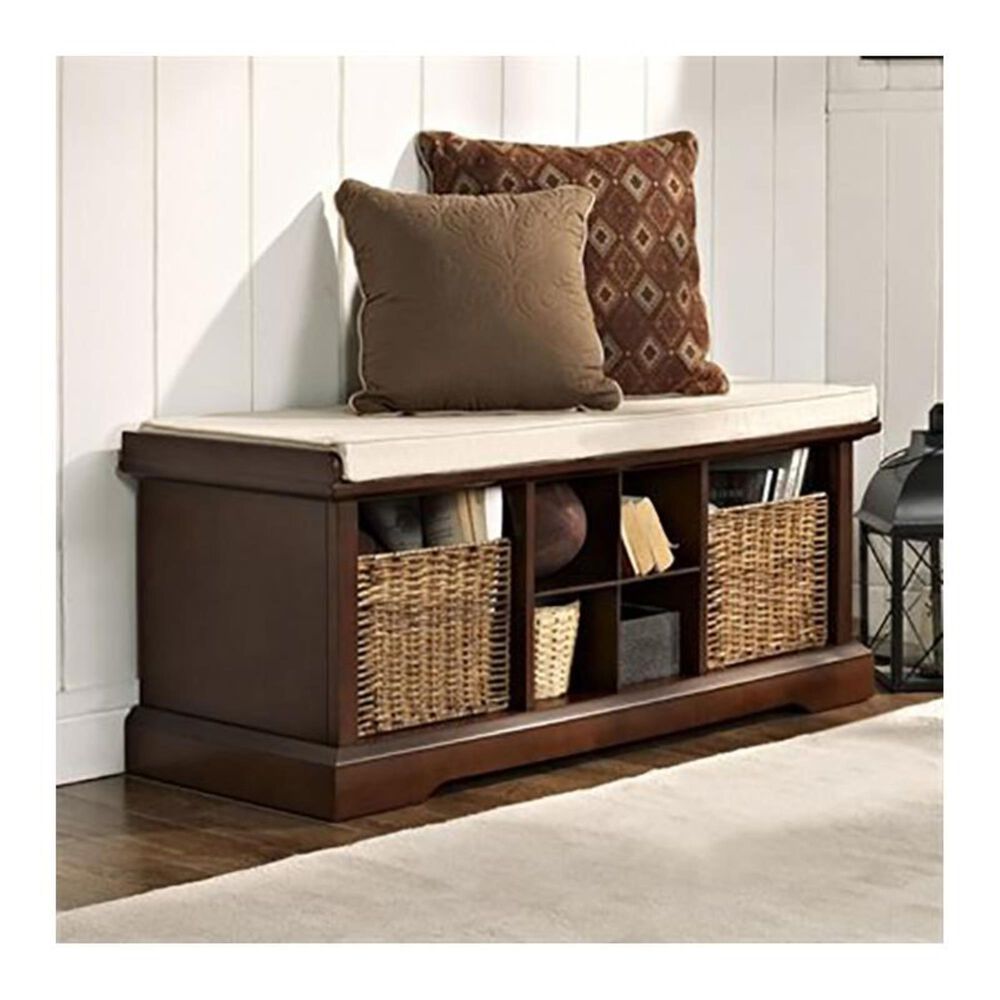Crosley Furniture Brennan Entryway Storage Bench in Mahogany, , large