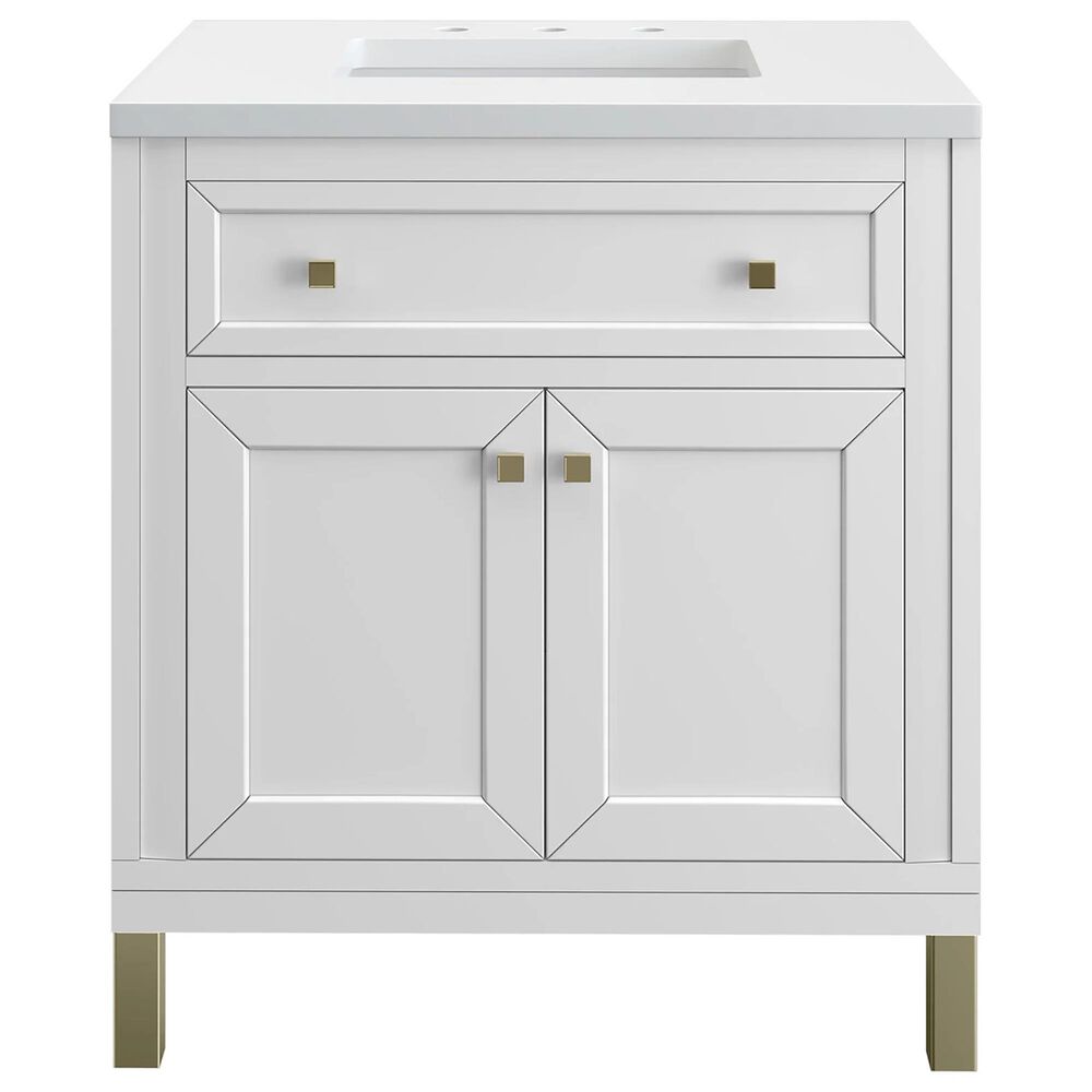 James Martin Vanities Chicago 36" Single Bathroom Vanity in Glossy White with 3 cm White Zeus Quartz Top and Rectangular Sink, , large