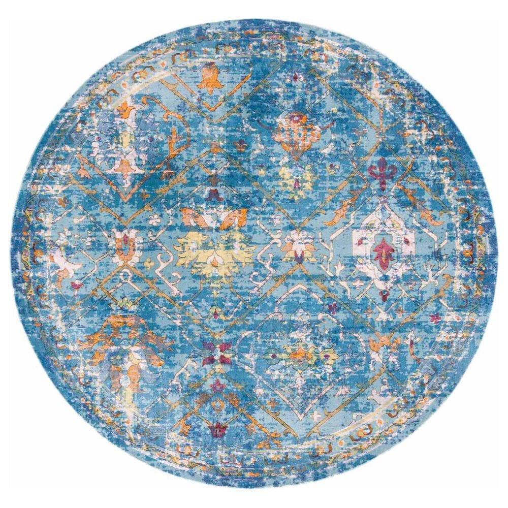 Safavieh Aria Oriental 6"6" Round Blue and Multicolor Area Rug, , large