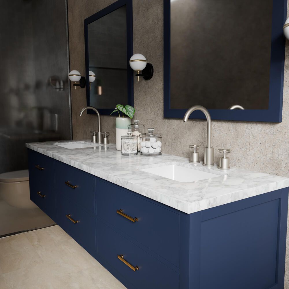 Lexora Home Castor 80" Double Bathroom Vanity in Blue with 2 cm White Carrara Marble Top and Rectangular Sinks, , large