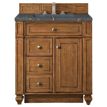 James Martin Vanities Bristol 30" Single Bathroom Vanity in Saddle Brown with 3 cm Parisien Bleu Quartz Top and Rectangular Sink, , large