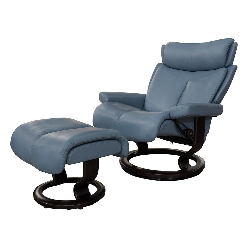 Stressless Magic Leather Large Chair and Ottoman in Paloma Sparrow Blue, , large