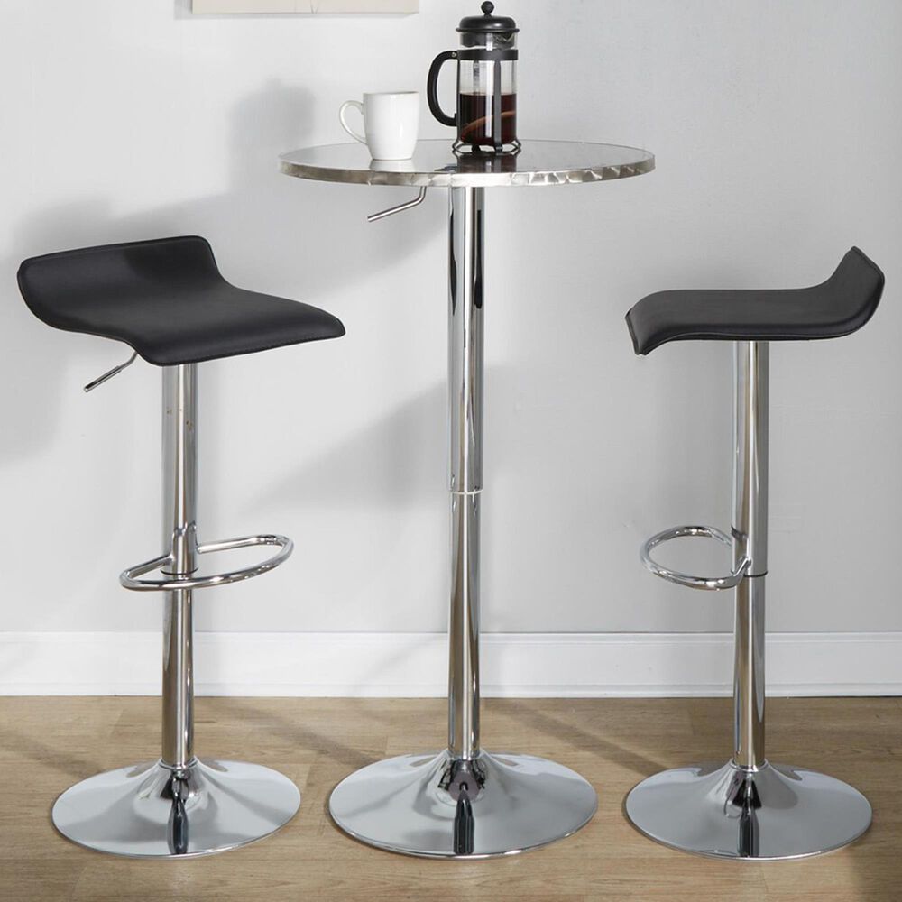 Lumisource Ale Swivel Adjustable Barstool with Black Seat in Chrome &#40;Set of 2&#41;, , large