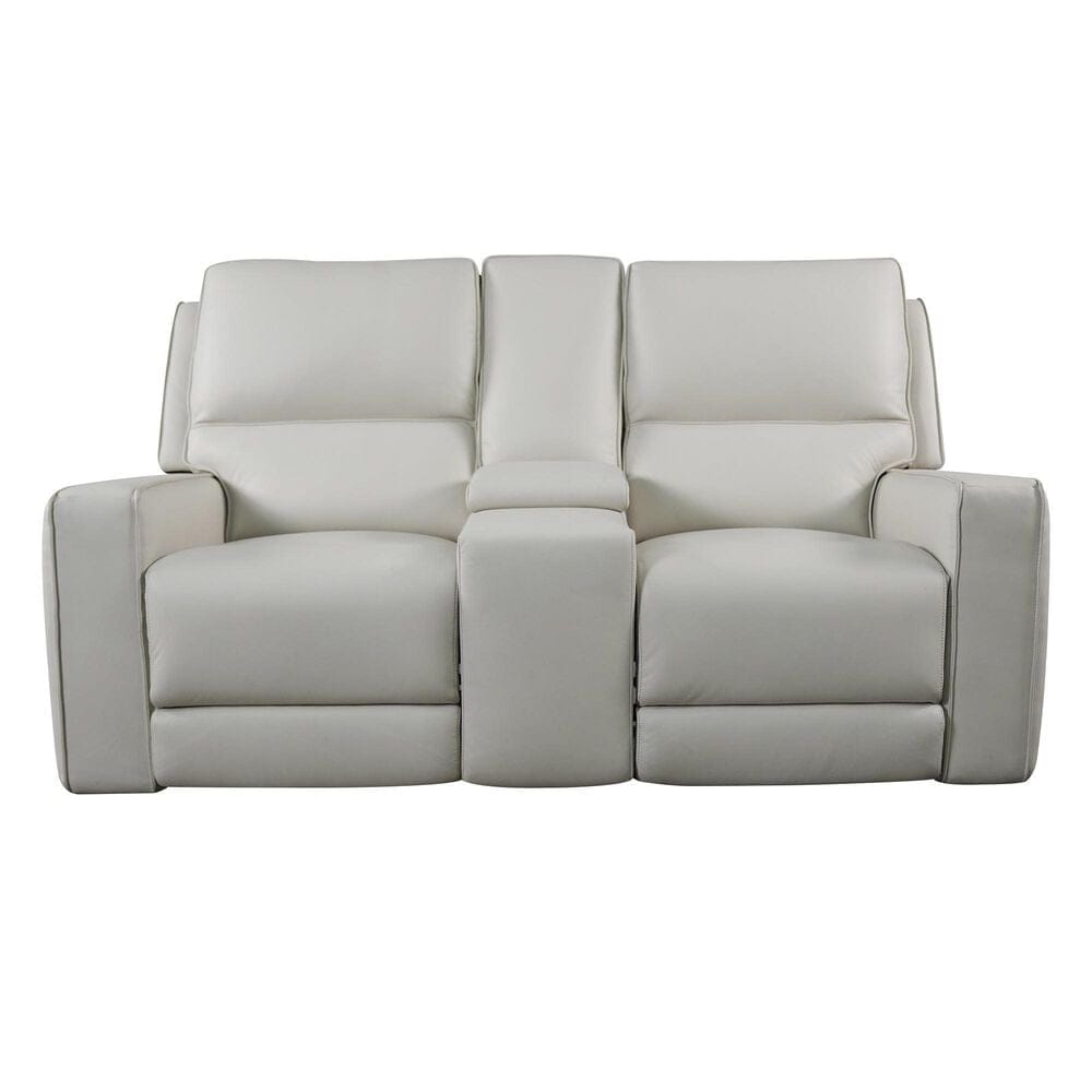Bassett Raymond Leather Power Reclining Console Loveseat in Vanilla, , large