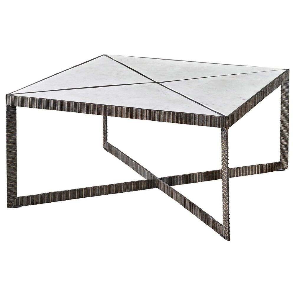 Furniture Worldwide Abstraction Cocktail Table in White and Aged Bronze, , large