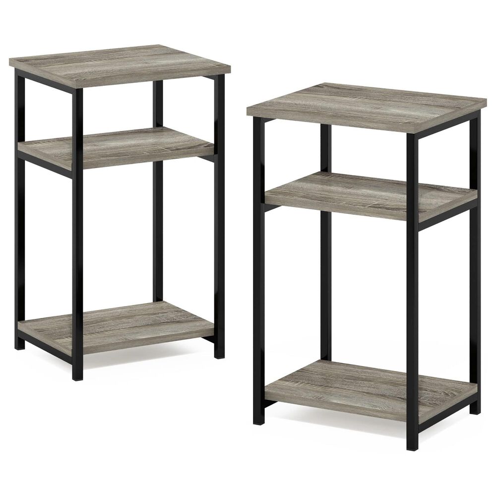 HOMLUX 3-Tier Metal Frame End Table with Storage Shelves in French Oak Grey and Black (Set of 2), , large