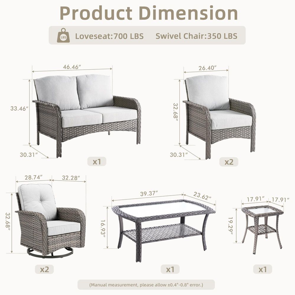 HOMLUX 7-Piece Patio Conversation Set in Gray, , large