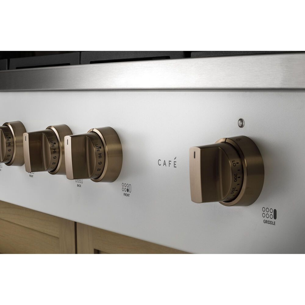 Cafe 48&quot; Natural Gas Rangetop with Integrated Griddle in Matte White and Brushed Bronze, , large