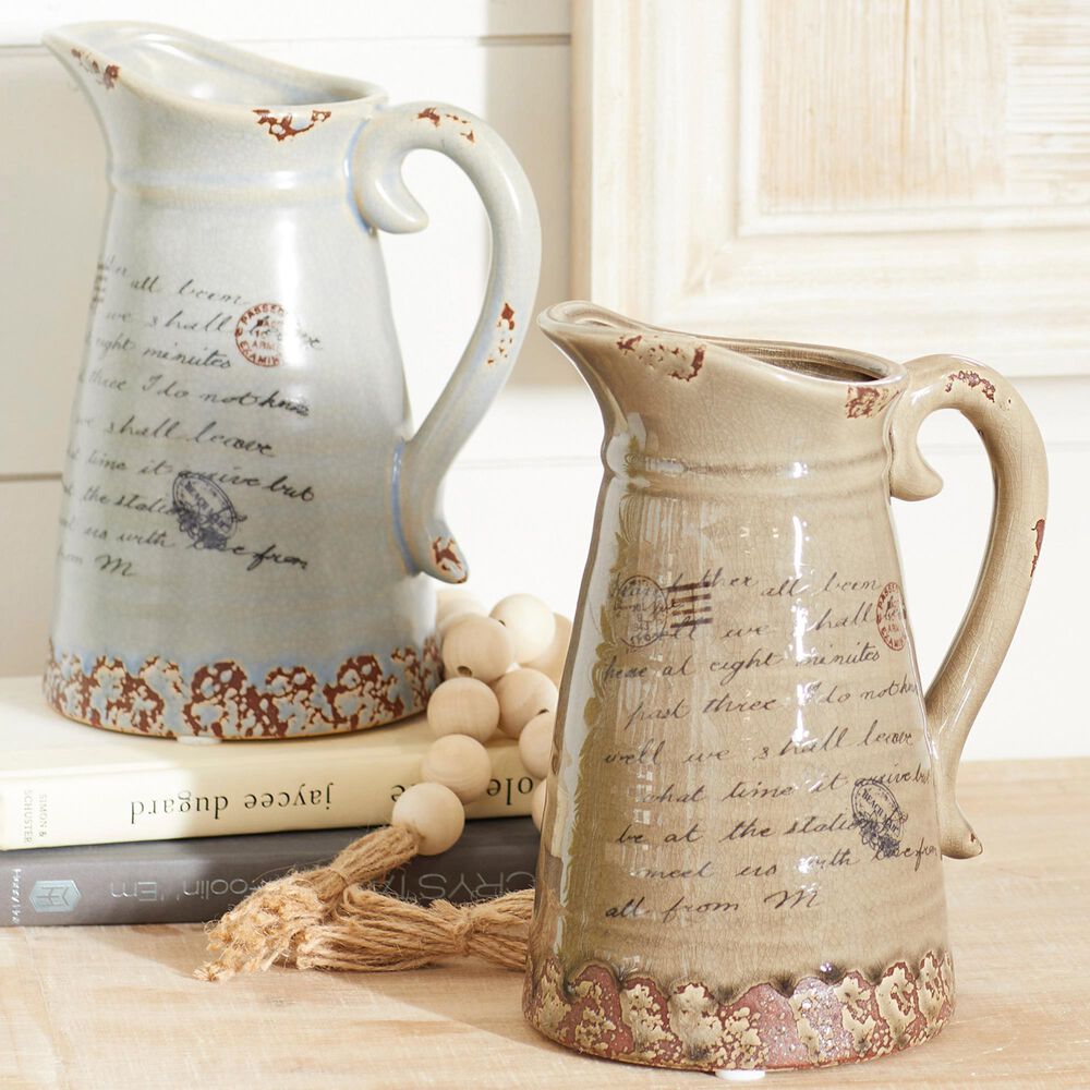 Maple and Jade Vintage Ceramic Pitcher-Shaped Vases (Set of 2), , large