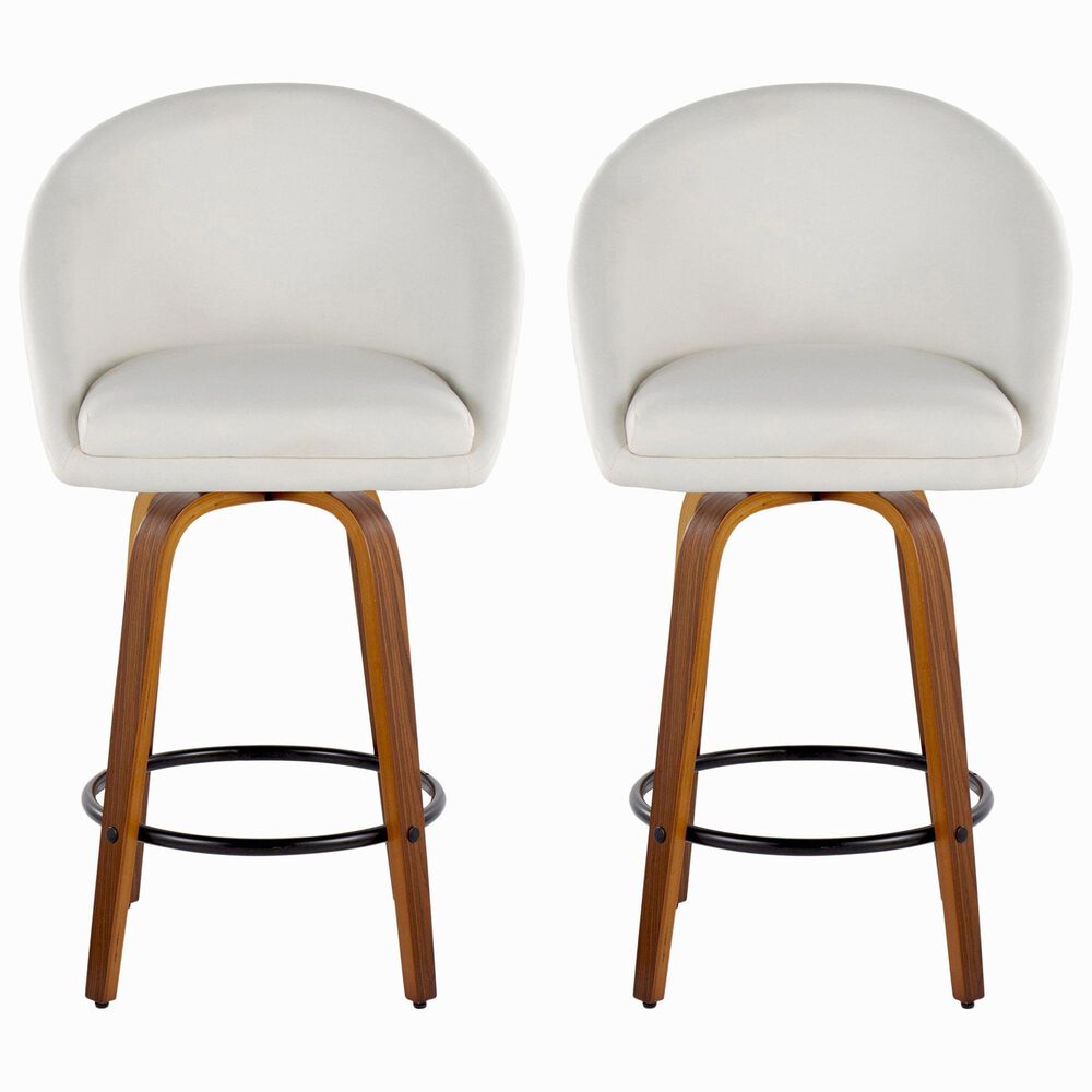 LumiSource Matisse 26" Swivel Counter Stool with Cream Fabric Upholstery in Walnut and Black (Set of 2), , large