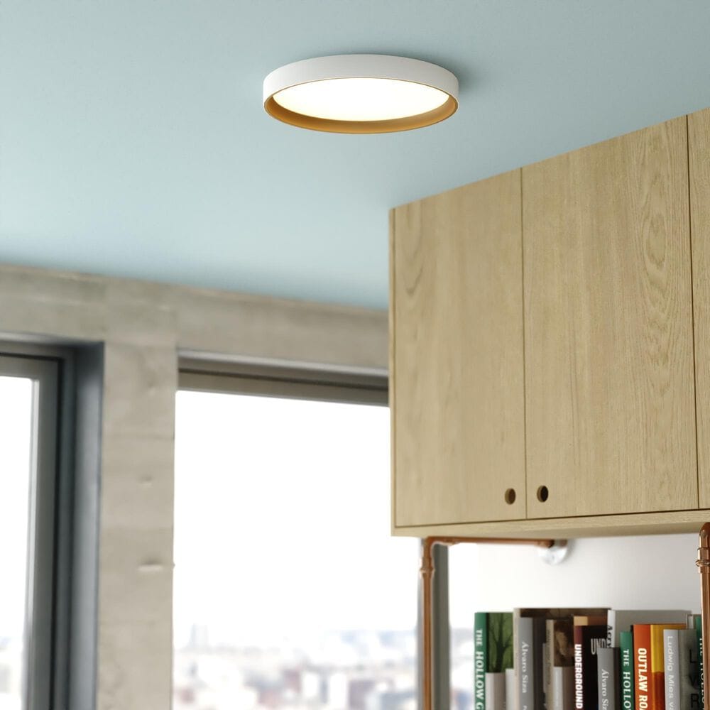 Vaxcel Darien 1-Light Flush Mount in White and Gold, , large