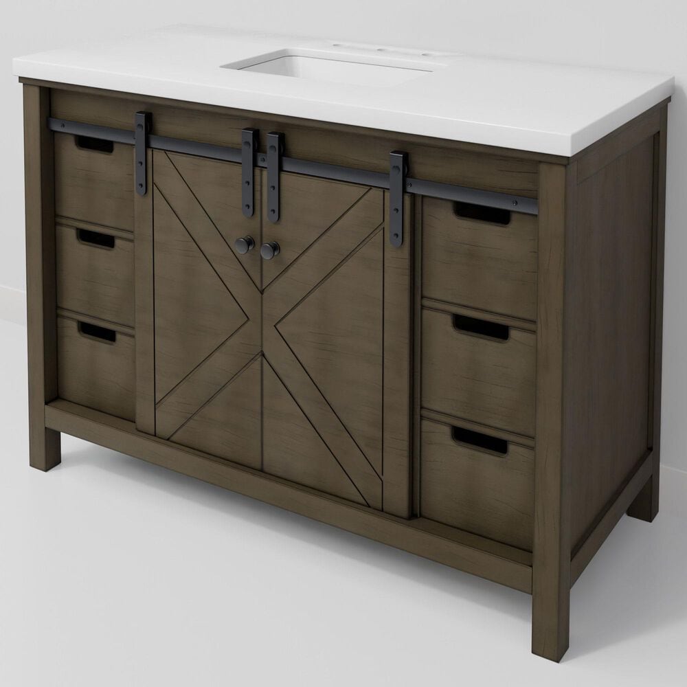 Lexora Home Marsyas 48" Single Bathroom Vanity in Rustic Brown with White Quartz Top and Rectangular Sink, , large