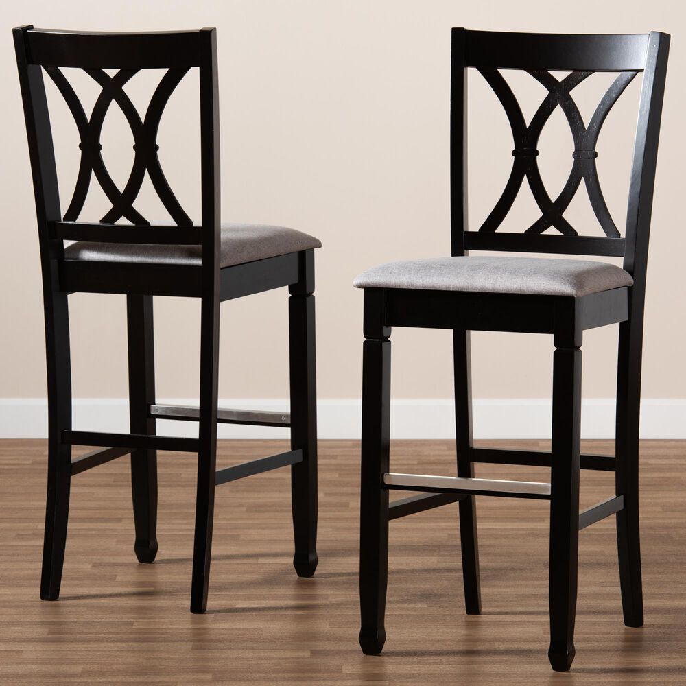 Baxton Studio Calista Bar Stool in Grey/Espresso Brown (Set of 2), , large