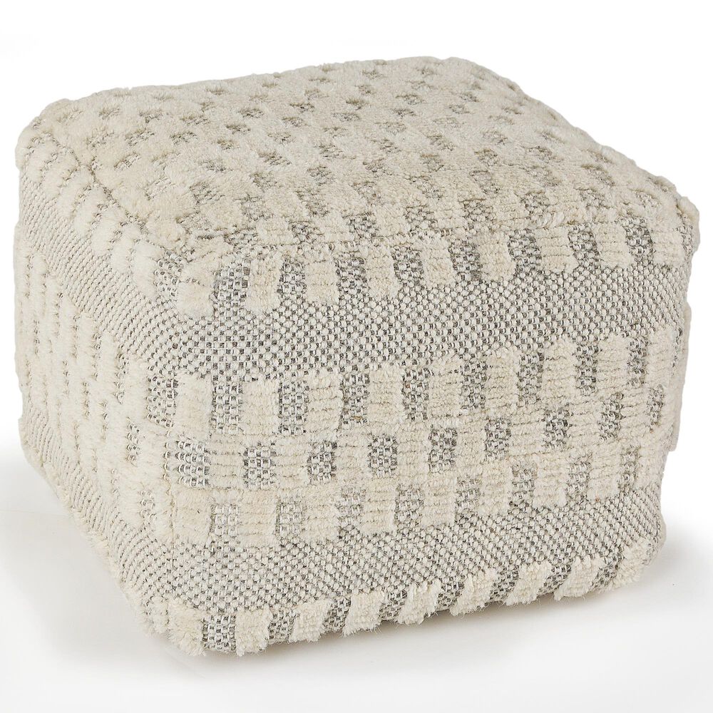 LR Home 18" Square Checkered Pouf in Black and Natural, , large