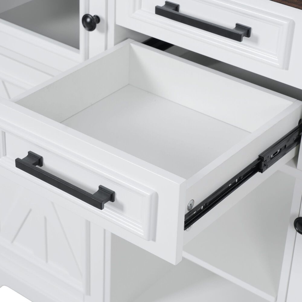HOMLUX 54.9" Kitchen Island with Drop Leaf in White and Brown, , large