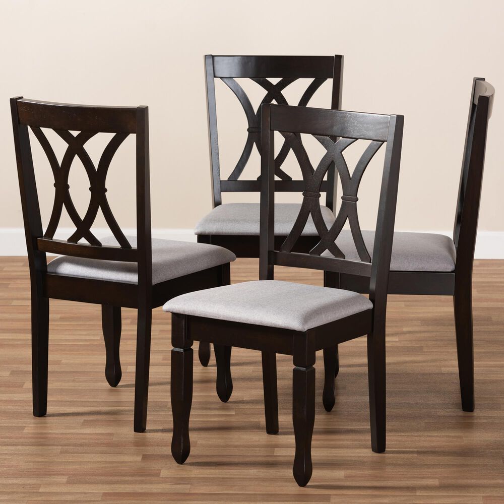 Baxton Studio Reneau Side Chair with Gray Cushion in Espresso Brown (Set of 4), , large