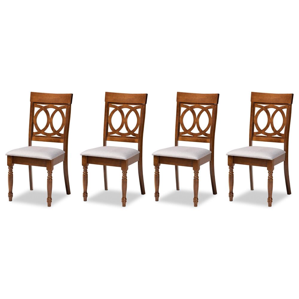 Baxton Studio Lucie Side Chair with Grey Cushion in Walnut Brown (Set of 4), , large