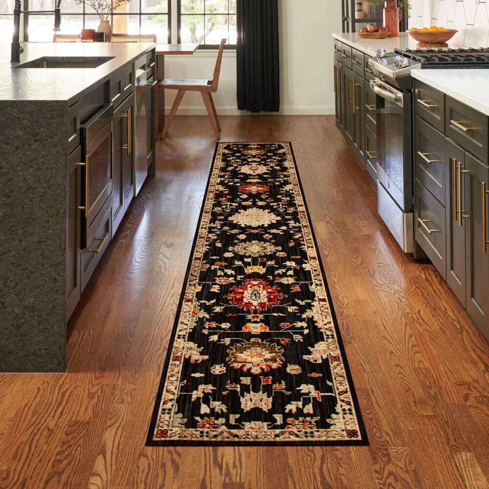 Nourison Antique Bloom Black 2'4" x 12' Runner, , large