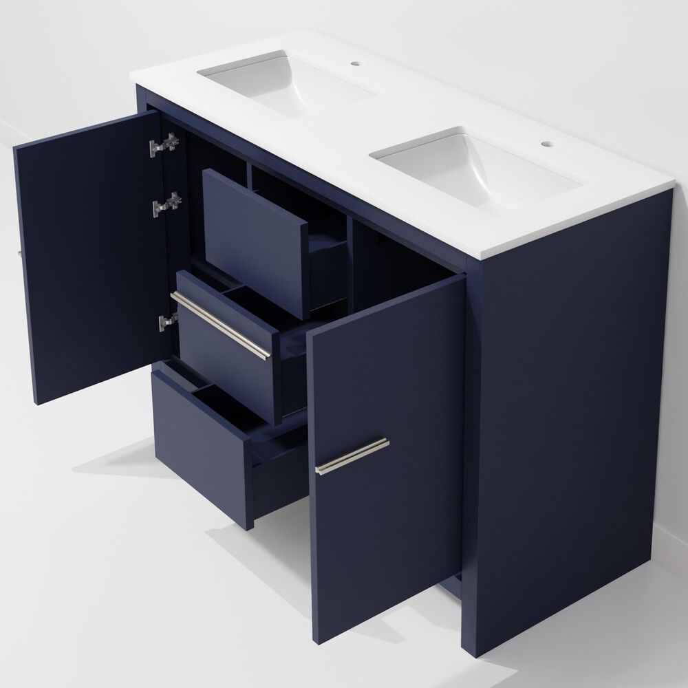 Lexora Home Lafarre 48&quot; Double Bathroom Vanity in Navy Blue with 2 cm White Cultured Marble Top and Rectangular Sinks, , large
