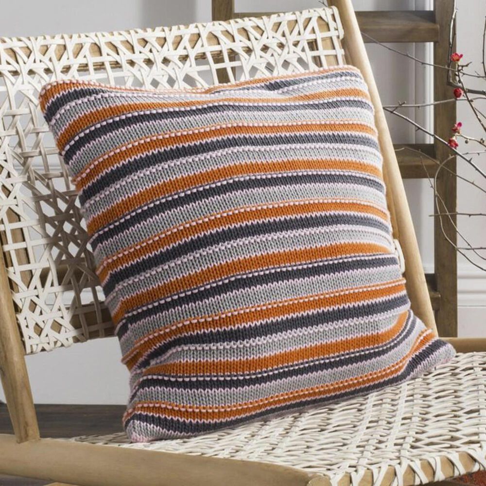 Safavieh Candy Stripe Knit Pillow in Gray/Orange/Pink, , large