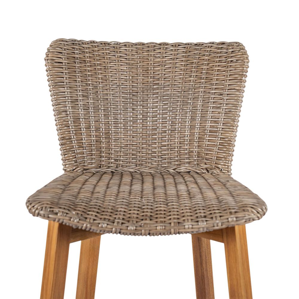 Hearth and Haven Lymington Outdoor Wicker Barstool with Teak Frame in Light Brown (Set of 2), , large