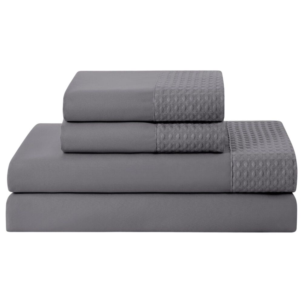 Trade Linker 4-Piece Full Waffle Hem Sheet Set in Grey, , large