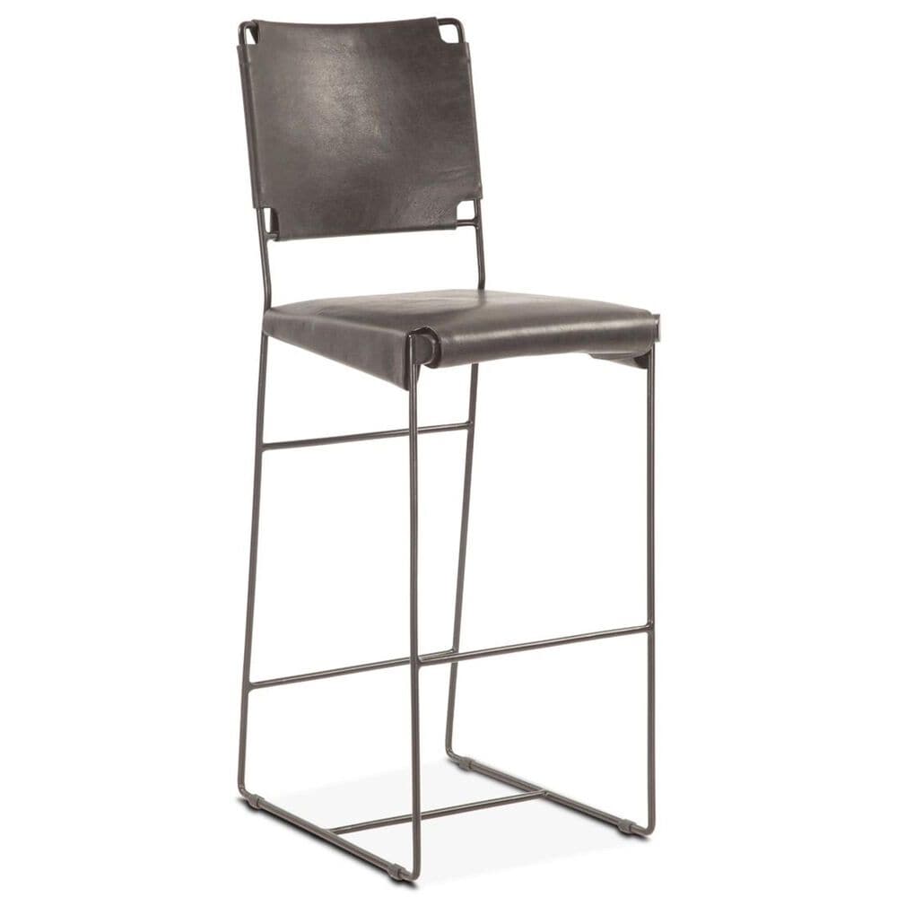 Home Trends & Design New York Bar Stool in Powder Coated Black with Top Grain Leather, , large