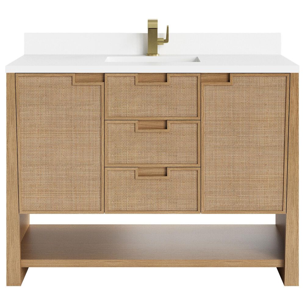 James Martin Vanities Solene 48" Single Bathroom Vanity in Seaside Oak with Single Hole 3 cm White Zeus Quartz Top and Rectangular Sink, , large