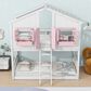 Hearth and Haven Twin over Twin House Bunk Bed with Roof in Pink and White, , large