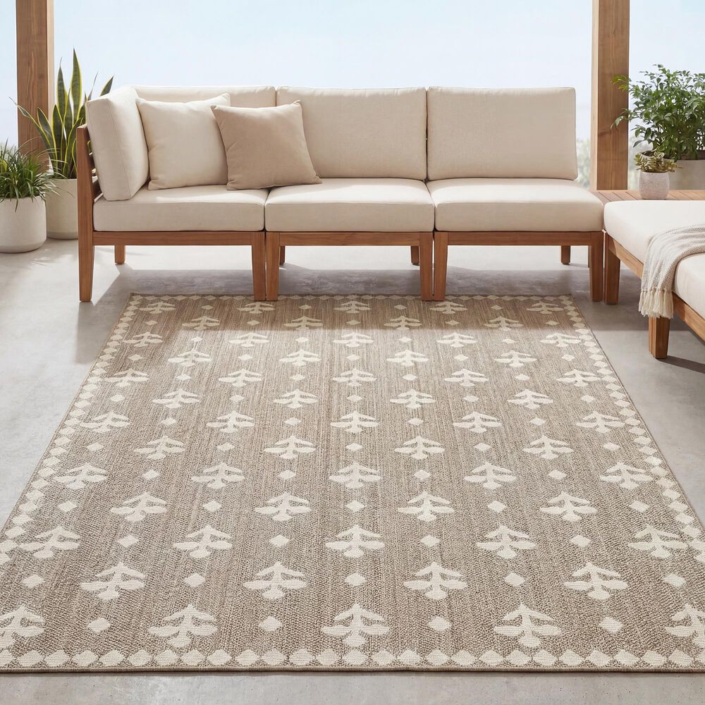 ROW by Oriental Weavers Zarina Floral Beige and Ivory 6'7" x 9'2" Indoor/Outdoor Area Rug, , large