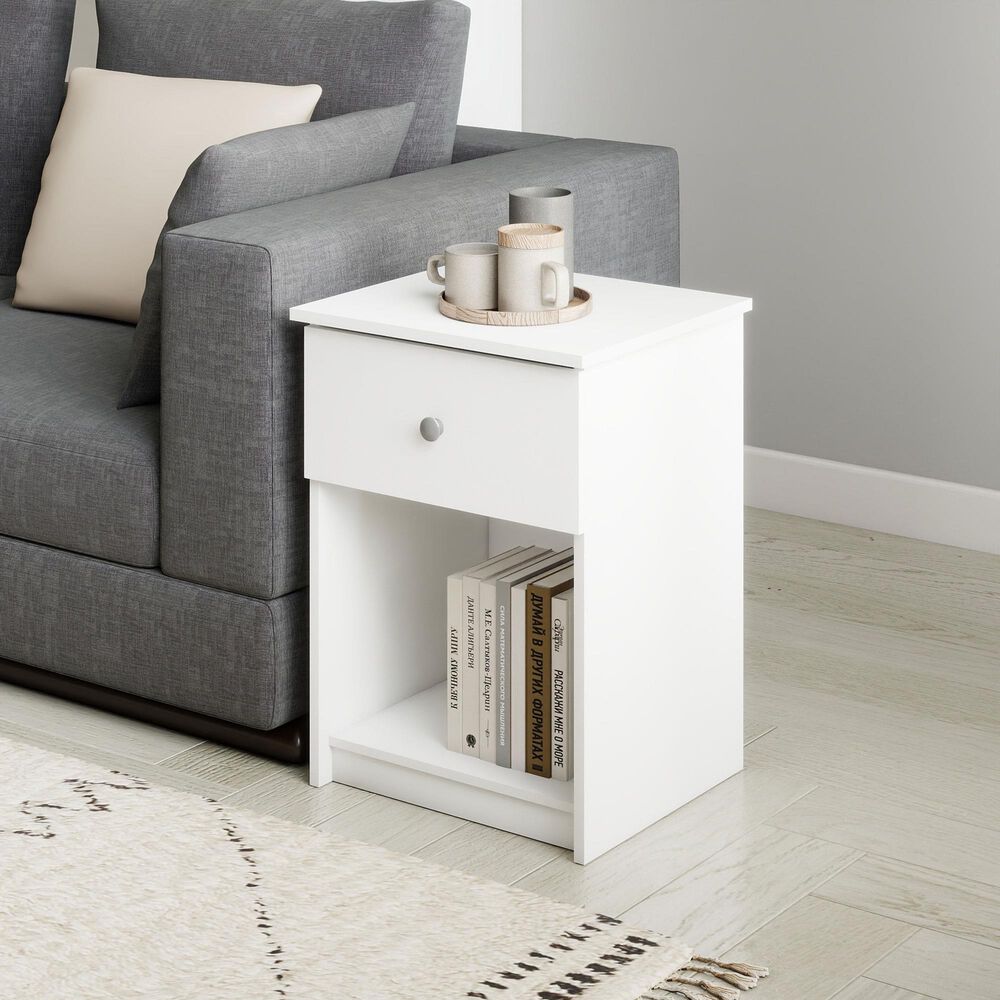HOMLUX 1-Drawer Modern Nightstand with Knob Handle in Solid White, , large