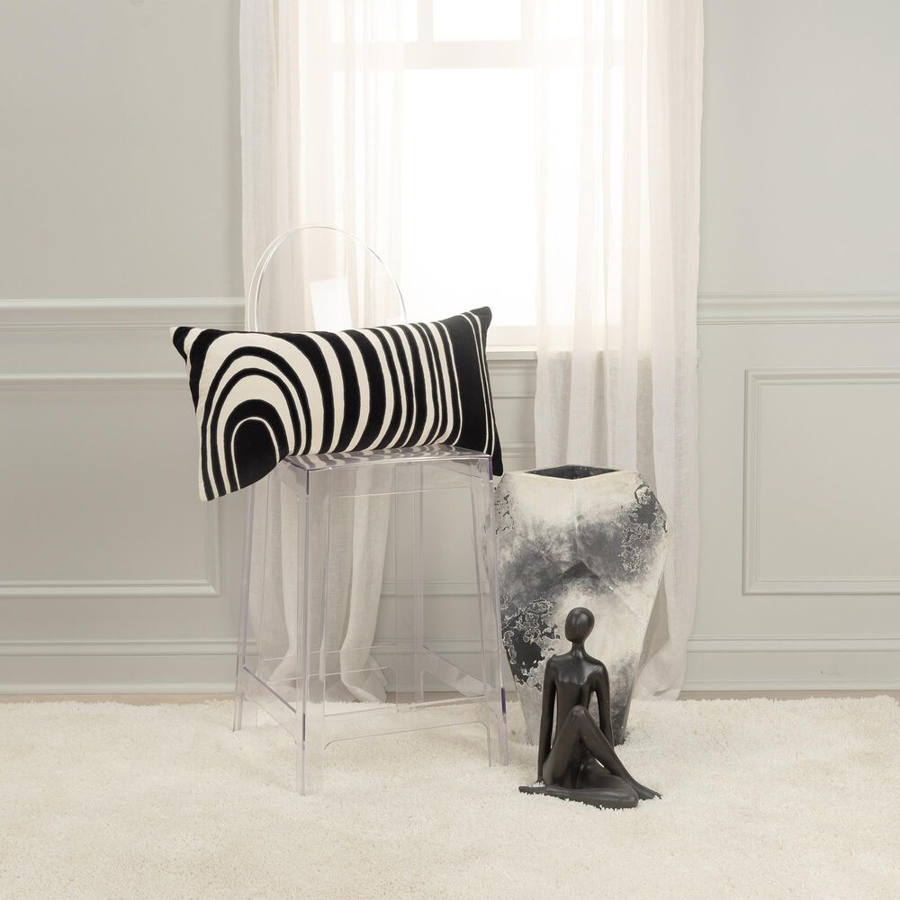Rizzy Home 14&quot; x 26&quot; Abstract Down Filled Lumbar Pillow in Black and Natural, , large