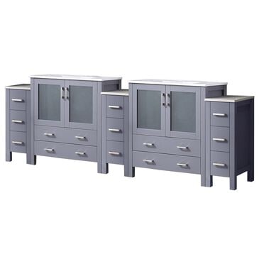 Lexora Home Volez 96" Double Bathroom Vanity in Dark Grey with 2 cm White Ceramic Top, Rectangular Sinks and Side Cabinets, , large