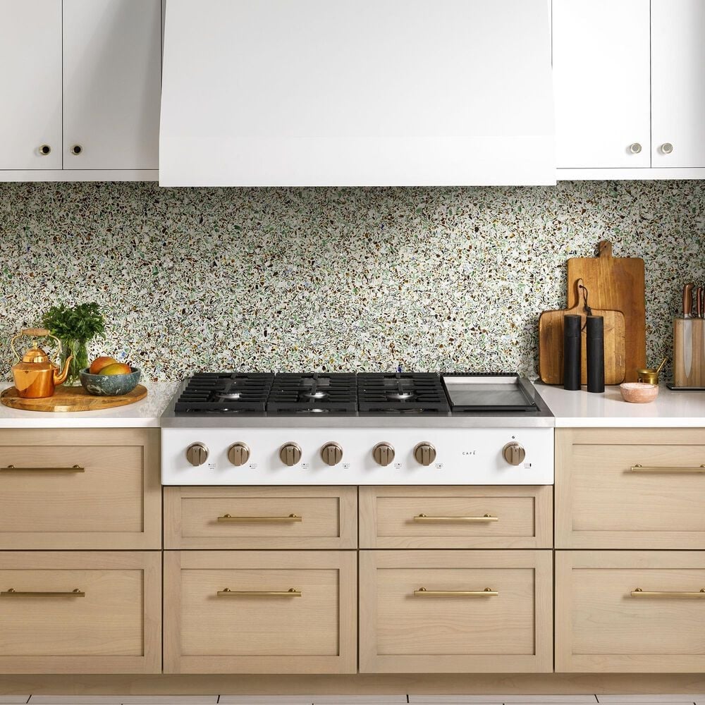 Cafe 48&quot; Natural Gas Rangetop with Integrated Griddle in Matte White and Brushed Bronze, , large