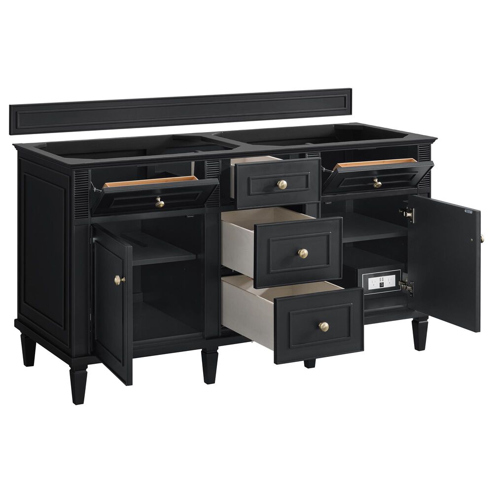 James Martin Vanities Lorelai 60&quot; Double Vanity in Black Onyx with 3 cm Carrara White Marble Top, , large