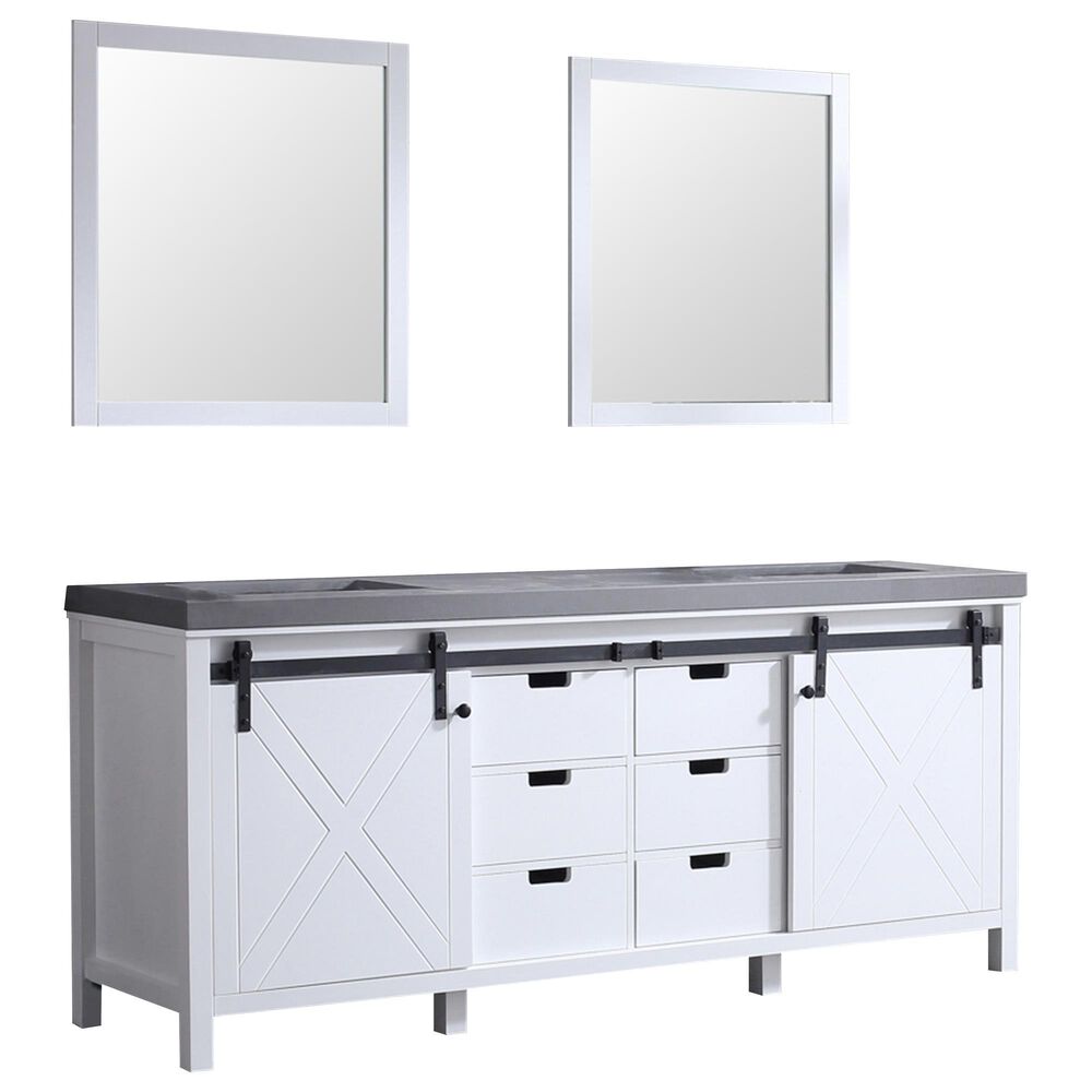Lexora Home Marsyas 80" Double Bathroom Vanity in White with Grey Quartz Top, Rectangle Sinks and Mirrors, , large